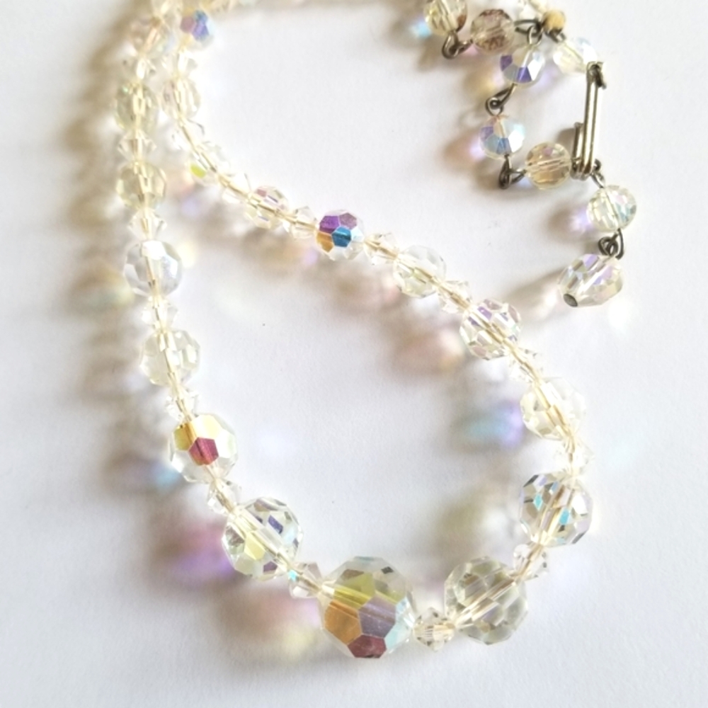 Vintage necklace sparkly clear beads choker art deco short adjustable fa…